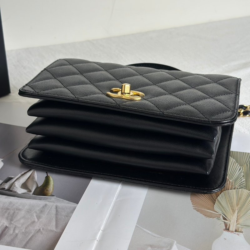 CHANEL 23B粒面牛皮風琴包 - 黑金-5