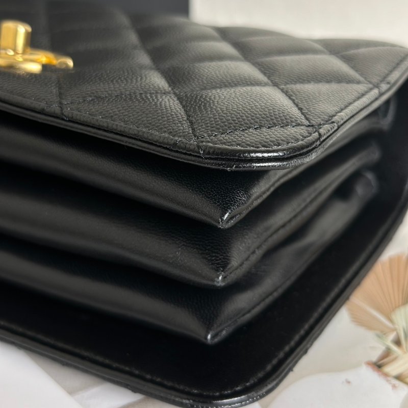 CHANEL 23B粒面牛皮風琴包 - 黑金-11