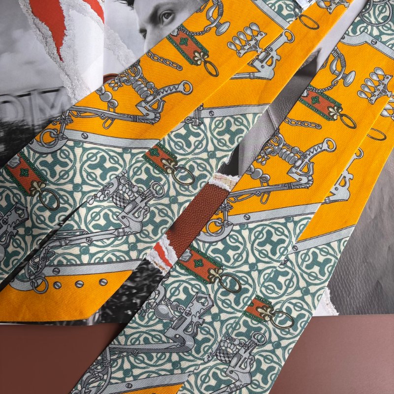 ::HERMES:: Scarf Twilly Horse Bit and Chain Silk Multicolor Orange Green 絲巾黃色/綠色/彩色-5