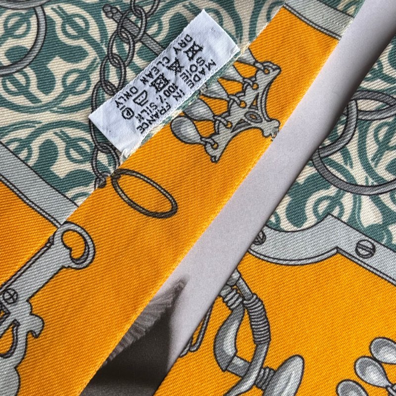 ::HERMES:: Scarf Twilly Horse Bit and Chain Silk Multicolor Orange Green 絲巾黃色/綠色/彩色-7