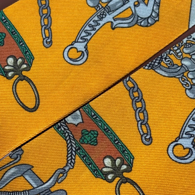 ::HERMES:: Scarf Twilly Horse Bit and Chain Silk Multicolor Orange Green 絲巾黃色/綠色/彩色-15
