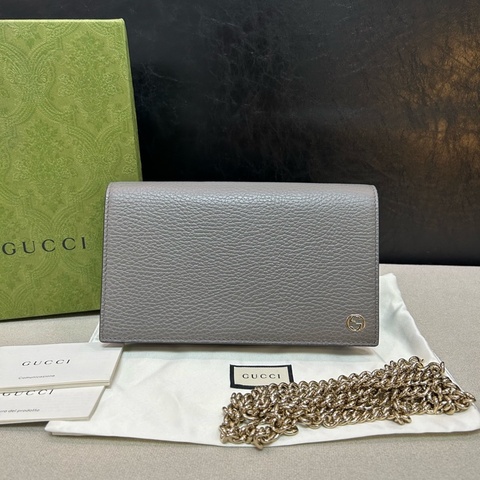 GUCCI/古馳 灰色牛皮鏈條woc，尺寸19×11，有盒有塵袋，