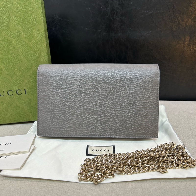 GUCCI/古馳 灰色牛皮鏈條woc，尺寸19×11，有盒有塵袋，-1