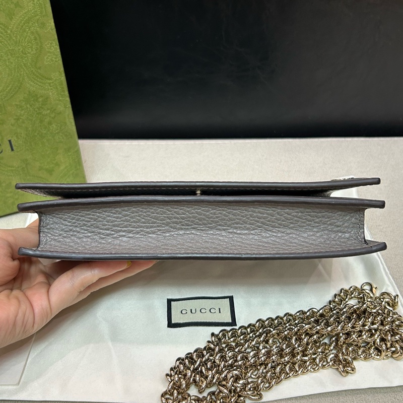 GUCCI/古馳 灰色牛皮鏈條woc，尺寸19×11，有盒有塵袋，-4