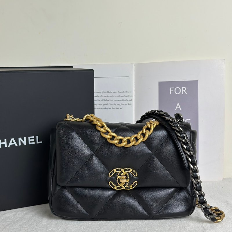 CHANEL 19 Bag 菱格紋羊皮手提肩背包 26 - 黑金-0