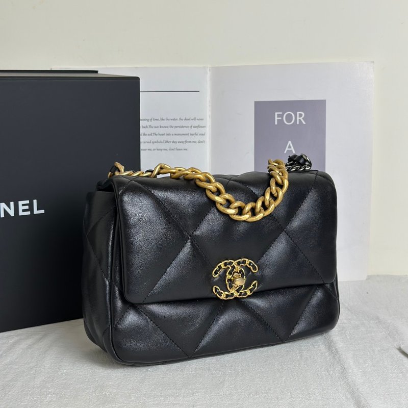 CHANEL 19 Bag 菱格紋羊皮手提肩背包 26 - 黑金-3