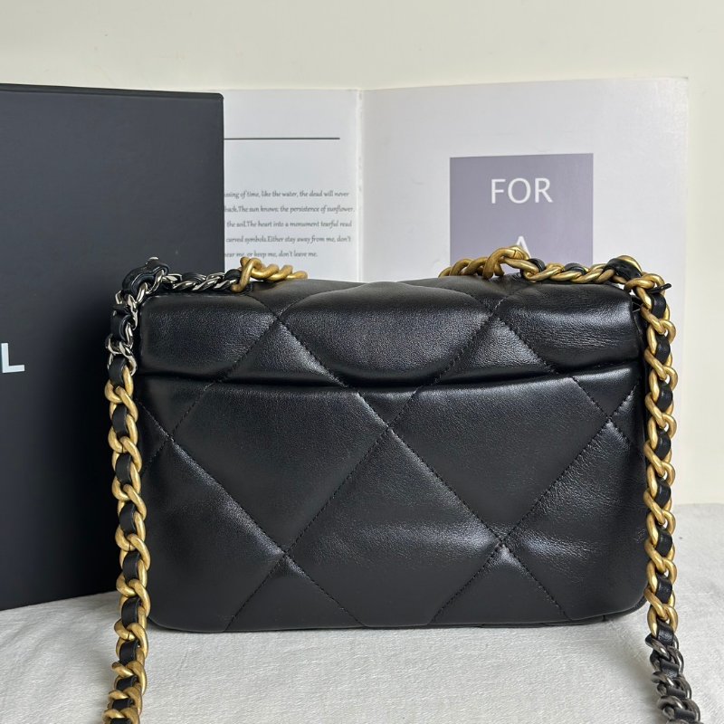 CHANEL 19 Bag 菱格紋羊皮手提肩背包 26 - 黑金-4