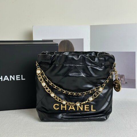 CHANEL 22 Mini bag 珍珠雙C鍊 - 黑金