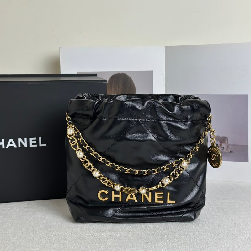 CHANEL 22 Mini bag 珍珠雙C鍊 - 黑金-0