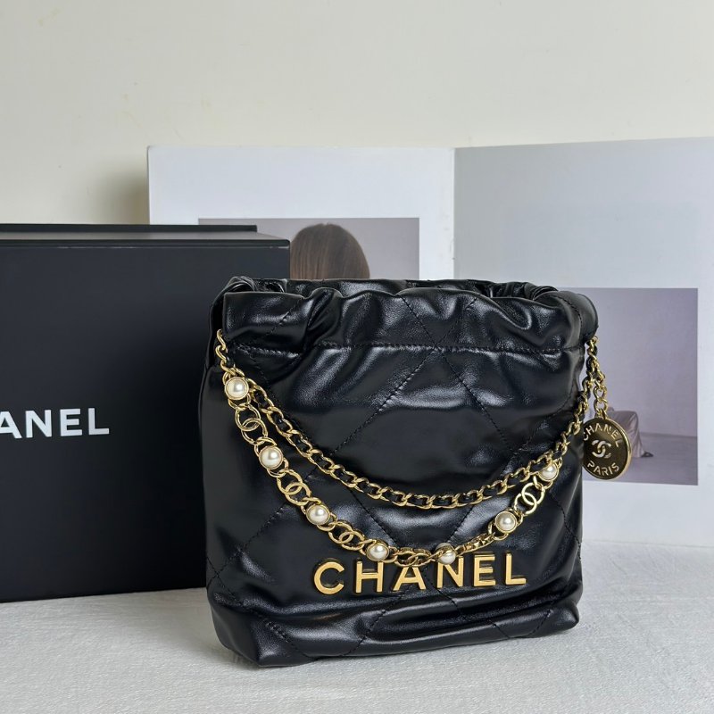 CHANEL 22 Mini bag 珍珠雙C鍊 - 黑金-2
