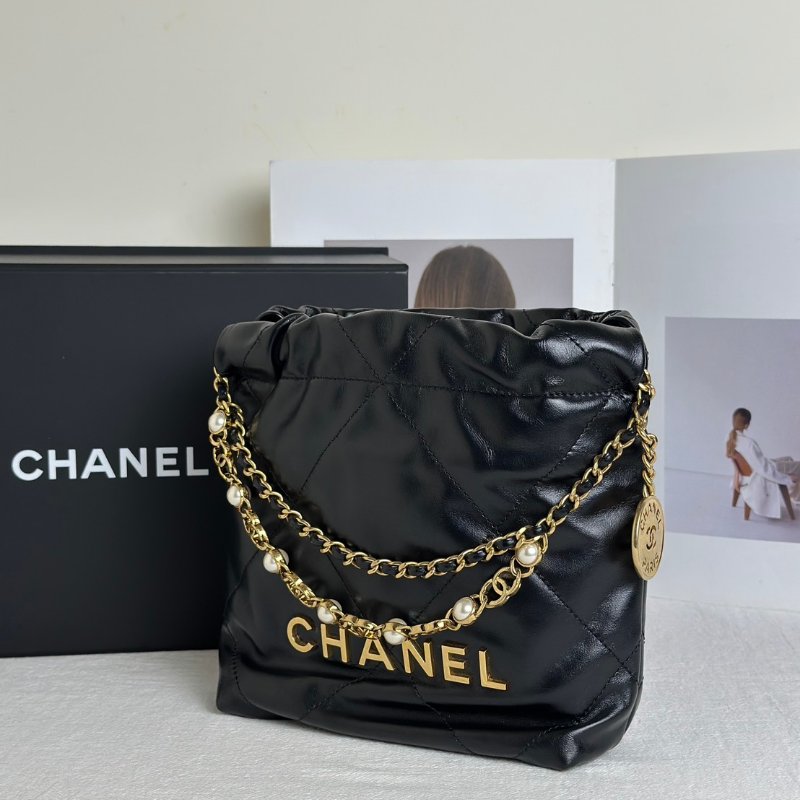 CHANEL 22 Mini bag 珍珠雙C鍊 - 黑金-3