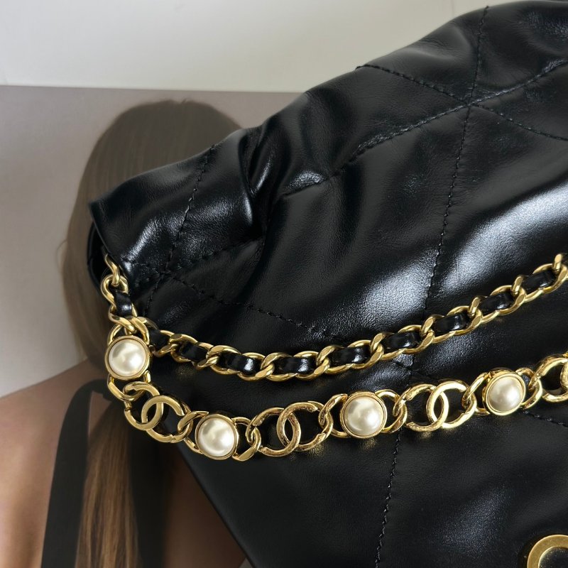 CHANEL 22 Mini bag 珍珠雙C鍊 - 黑金-8