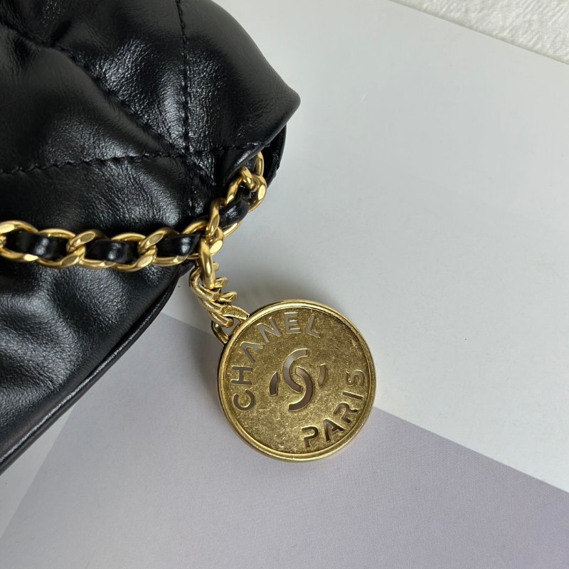 CHANEL 22 Mini bag 珍珠雙C鍊 - 黑金-9