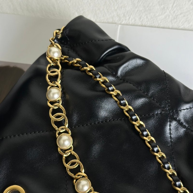 CHANEL 22 Mini bag 珍珠雙C鍊 - 黑金-10