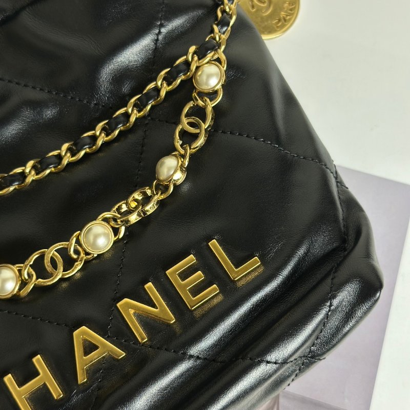 CHANEL 22 Mini bag 珍珠雙C鍊 - 黑金-12