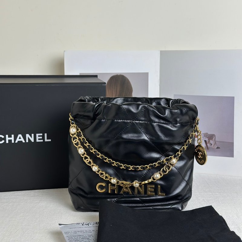 CHANEL 22 Mini bag 珍珠雙C鍊 - 黑金-13