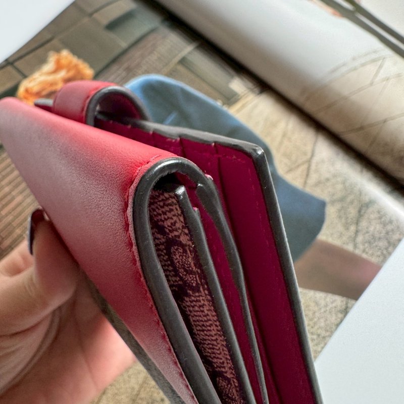 ✨容量超大 GUCCI紅色皮革拼烏木色雙面短夾-5
