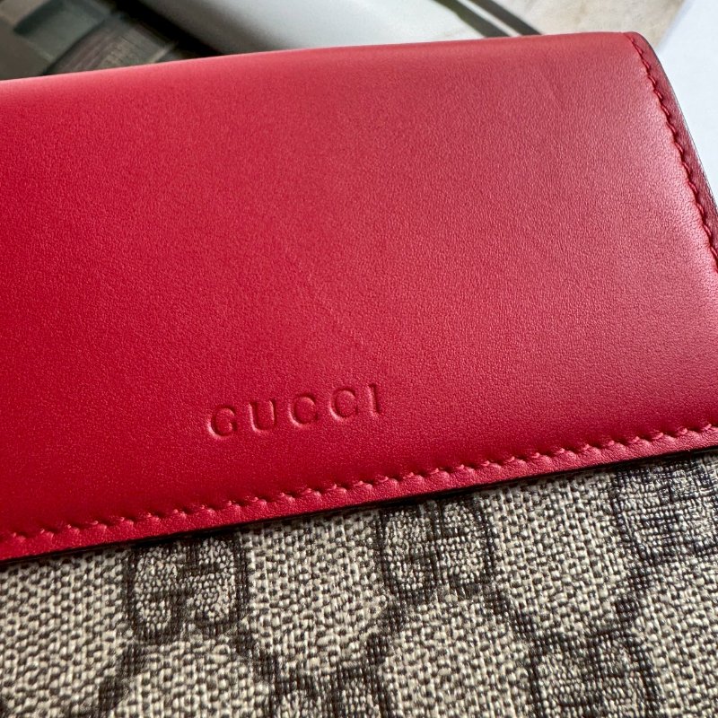 ✨容量超大 GUCCI紅色皮革拼烏木色雙面短夾-7