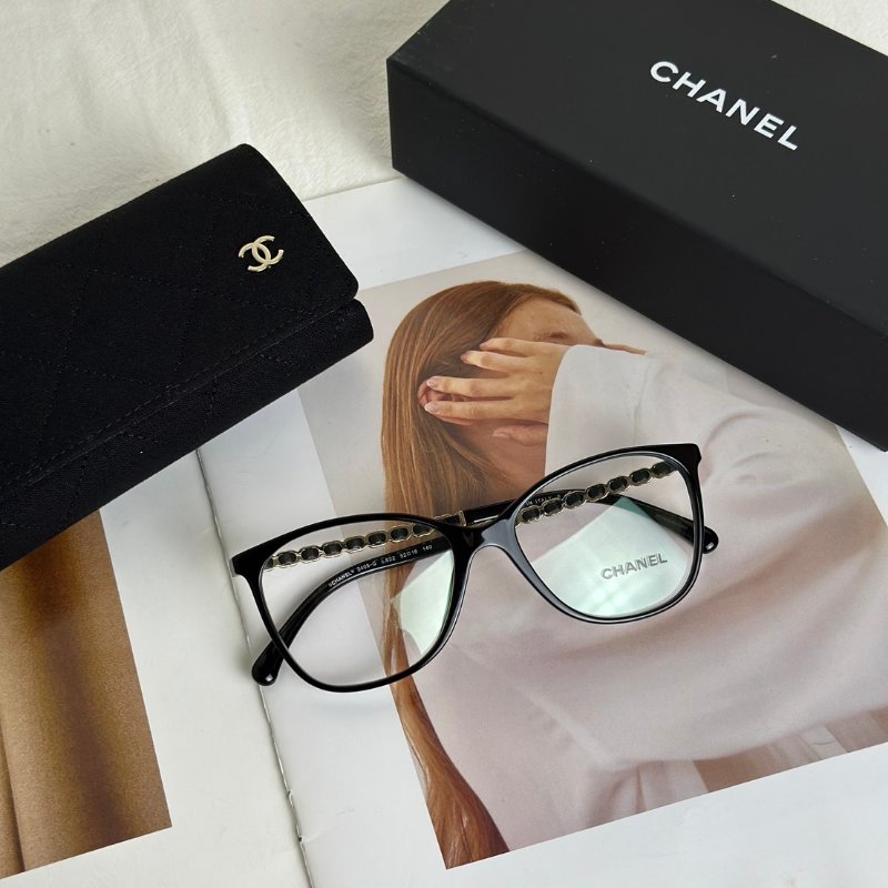 CHANEL 雙C皮穿鍊平光眼鏡-0