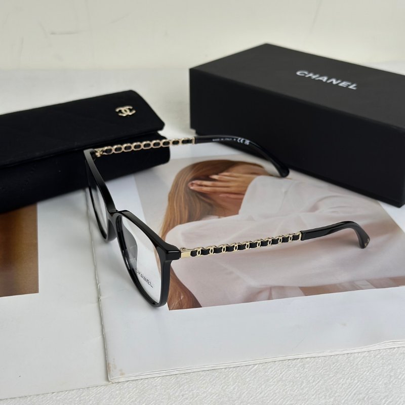 CHANEL 雙C皮穿鍊平光眼鏡-3