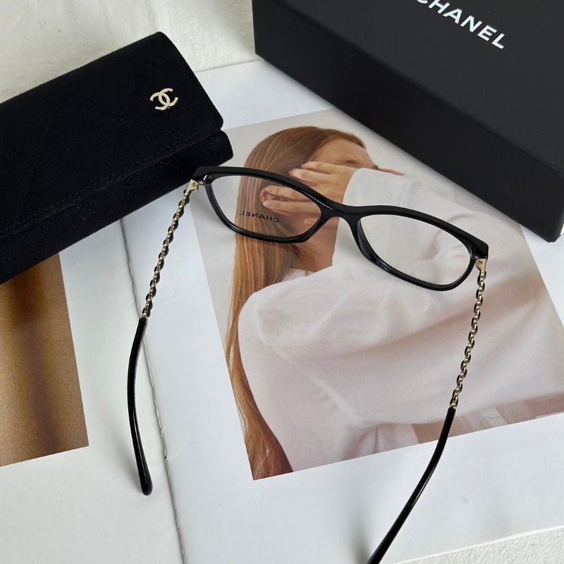 CHANEL 雙C皮穿鍊平光眼鏡-4