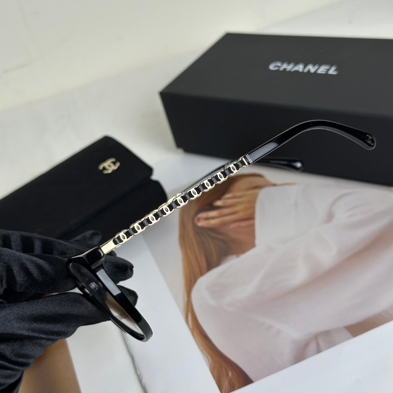 CHANEL 雙C皮穿鍊平光眼鏡-5
