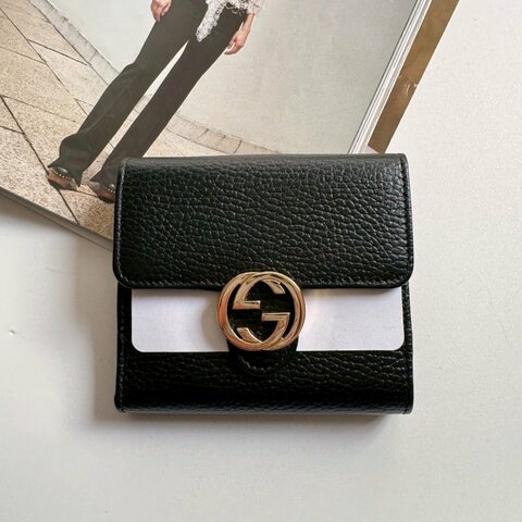 💥黑色不怕髒✨《全新商品》GUCCI 黑色金釦短夾