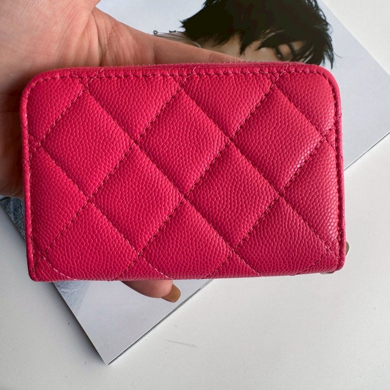 🩷狀況超新 Chanel 玫瑰粉銀雙C拉鍊零錢包-1
