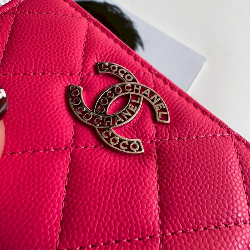 🩷狀況超新 Chanel 玫瑰粉銀雙C拉鍊零錢包-2