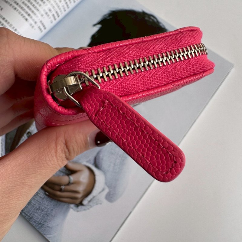 🩷狀況超新 Chanel 玫瑰粉銀雙C拉鍊零錢包-3
