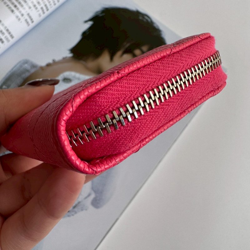 🩷狀況超新 Chanel 玫瑰粉銀雙C拉鍊零錢包-7