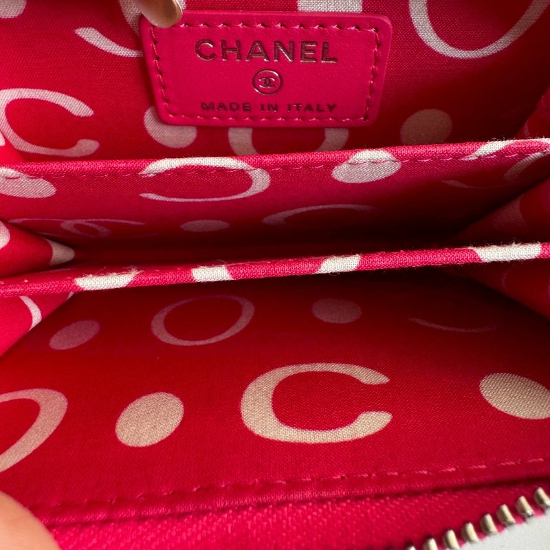 🩷狀況超新 Chanel 玫瑰粉銀雙C拉鍊零錢包-8