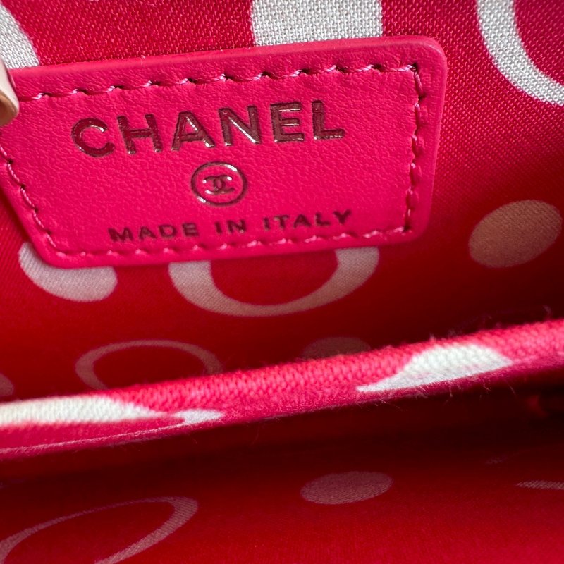 🩷狀況超新 Chanel 玫瑰粉銀雙C拉鍊零錢包-10