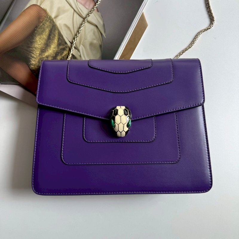 ✨明星同款 Bvlgari 紫色蛇頭肩背包-0