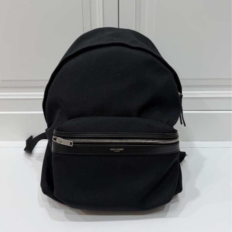 Yves Saint Laurent 聖羅蘭 YSL 黑色 尼龍 後背包 雙肩包 肩背包-0