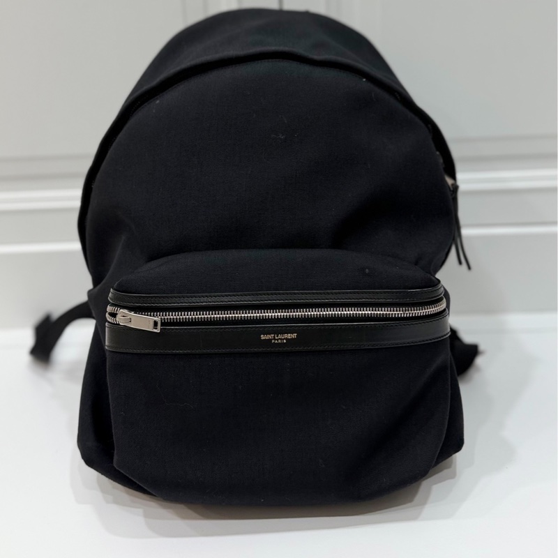 Yves Saint Laurent 聖羅蘭 YSL 黑色 尼龍 後背包 雙肩包 肩背包-1