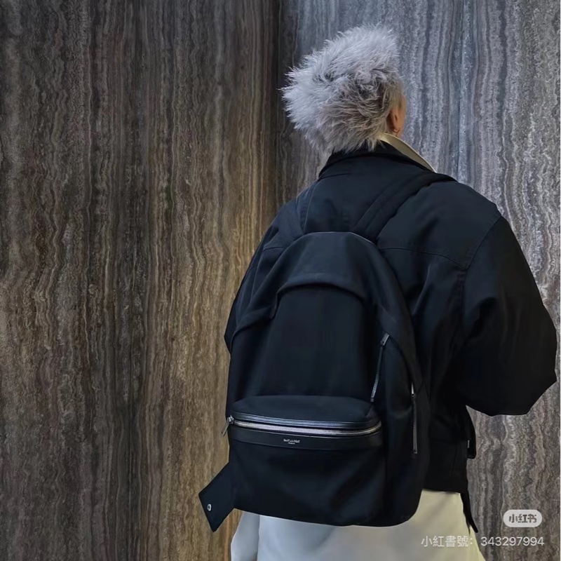 Yves Saint Laurent 聖羅蘭 YSL 黑色 尼龍 後背包 雙肩包 肩背包-4