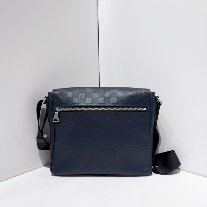 路易威登/Louis Vuitton  深藍色 棋盤格純皮款 有芯片壓紋logo 斜挎單肩包 25.0x 22.0x 7.0 cm-1