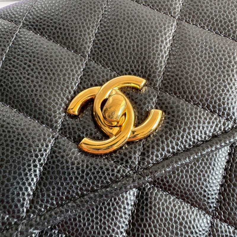 😍附金色可愛小吊飾 Chanel 黑色荔枝皮雙鏈包-2