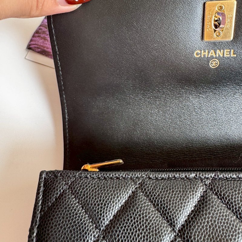 😍附金色可愛小吊飾 Chanel 黑色荔枝皮雙鏈包-8