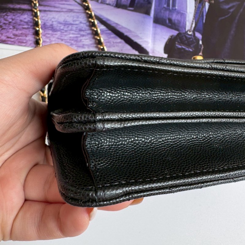 😍附金色可愛小吊飾 Chanel 黑色荔枝皮雙鏈包-12