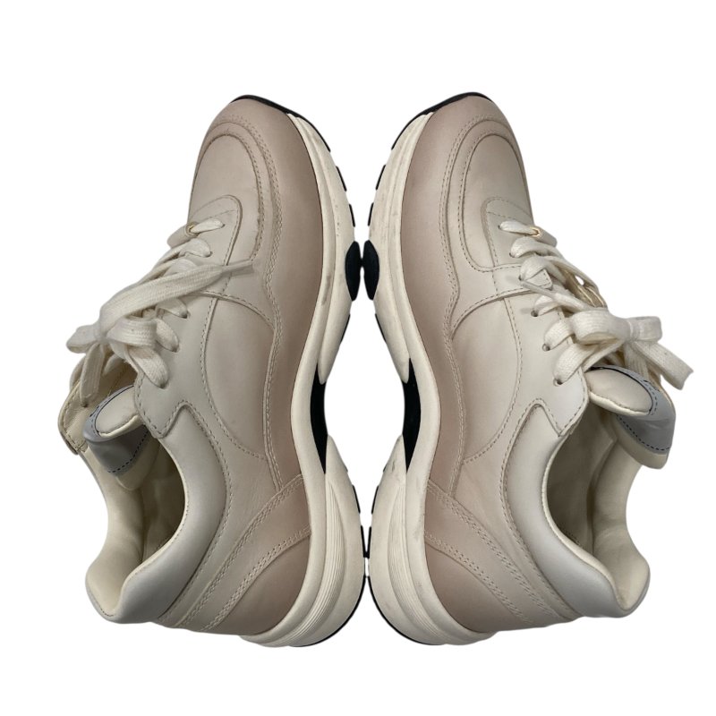 CHANEL 綁帶運動鞋 皮革 米白色-5