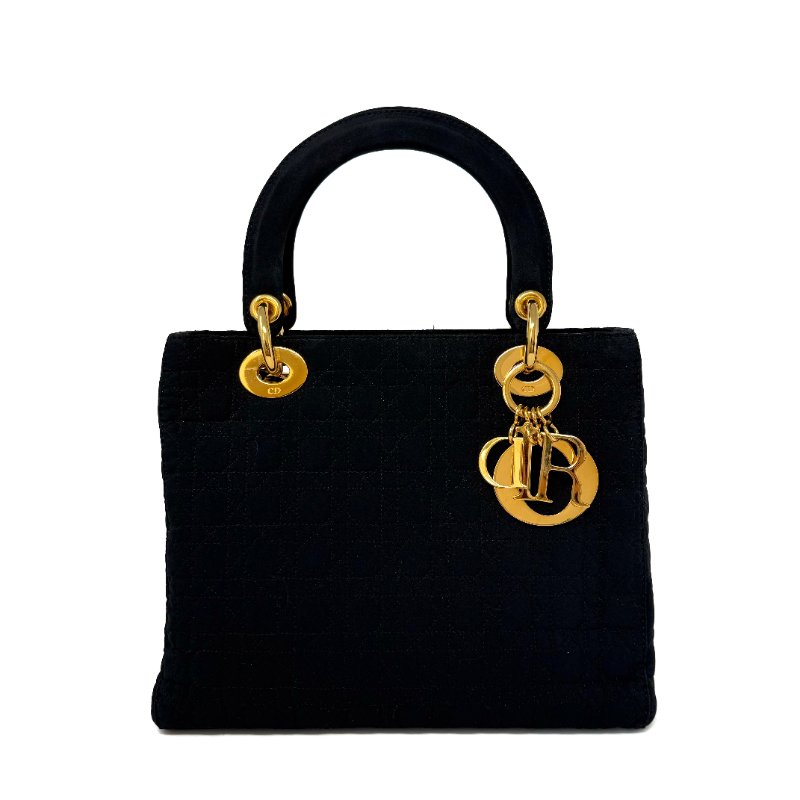 迪奧 Dior Lady Dior 黑色 Black 帆布 藤格紋 三格 黛妃包 戴妃包 手挽肩背兩用袋 手提包 斜背包 單肩包-1