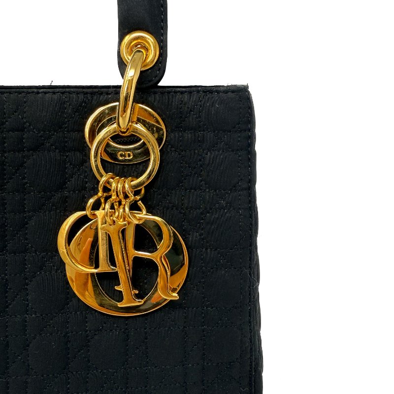 迪奧 Dior Lady Dior 黑色 Black 帆布 藤格紋 三格 黛妃包 戴妃包 手挽肩背兩用袋 手提包 斜背包 單肩包-8