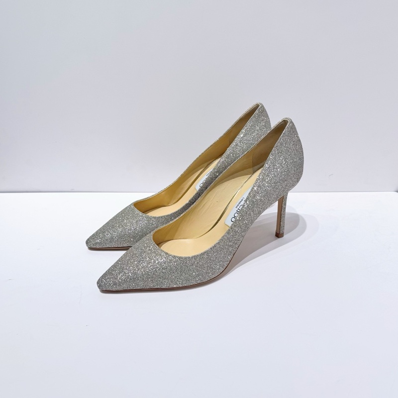 Jimmy Choo romy85  38碼銀色粗粒閃粉亮片面 有盒-0