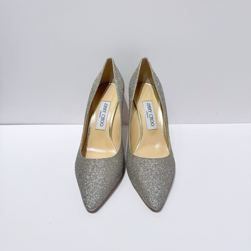 Jimmy Choo romy85  38碼銀色粗粒閃粉亮片面 有盒-1