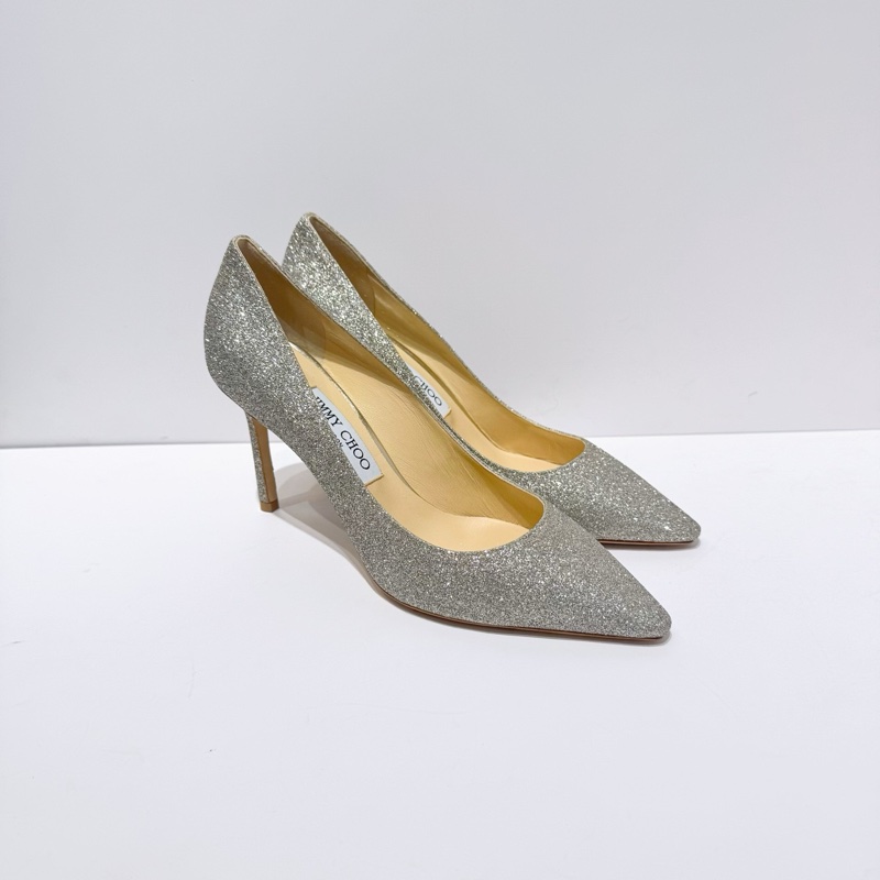 Jimmy Choo romy85  38碼銀色粗粒閃粉亮片面 有盒-2