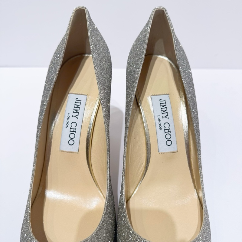 Jimmy Choo romy85  38碼銀色粗粒閃粉亮片面 有盒-4