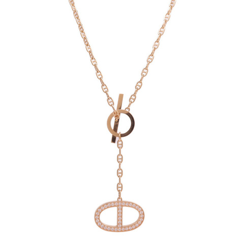 HERMES 18K玫瑰金Chaine d'ancre Contour Pendant Large鑽石項鍊