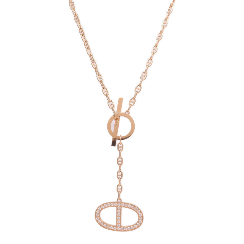 HERMES 18K玫瑰金Chaine d'ancre Contour Pendant Large鑽石項鍊-1